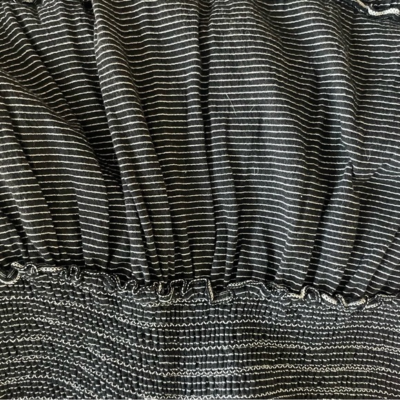 Max Studio Black White Striped Gray Ruched Tiered Cinched Waist Dress Size Large - Picture 5 of 6